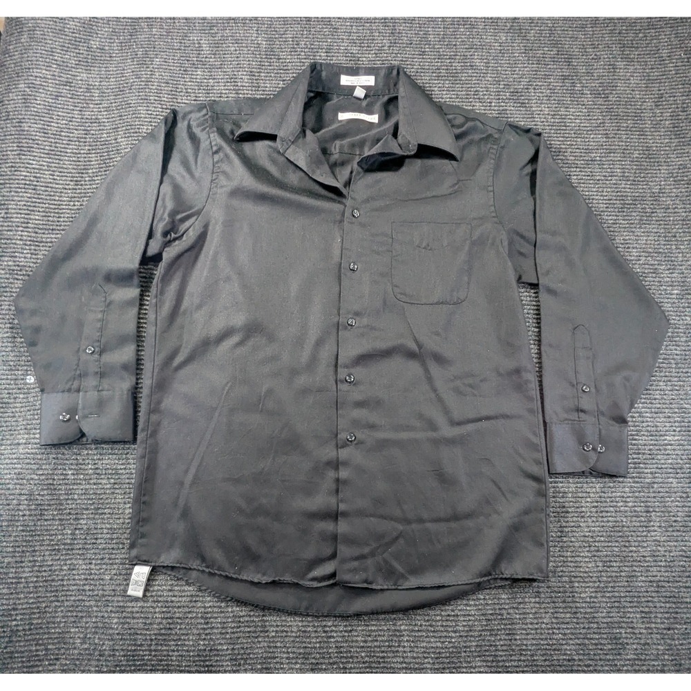 Geoffrey Beene Dress Shirt Mens 16-32/33 Black Sateen Wrinkle Free Formal Button